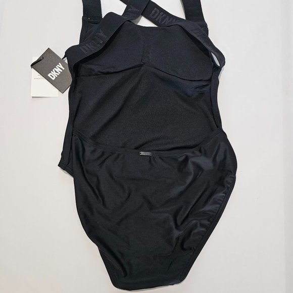 DKNY Logo Cross-Back One-Piece Swimsuit Black - Picture 8 of 12